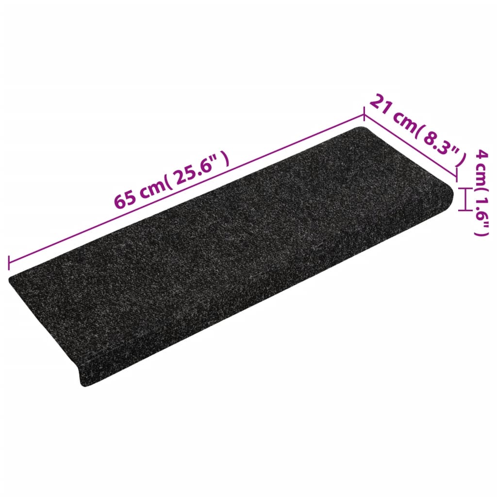 vidaXL Πατάκια Σκαλιών Αυτοκόλλητα 15 τεμ. 65x21x4 εκ. Μαύρα Ορθογώνια Άκρη