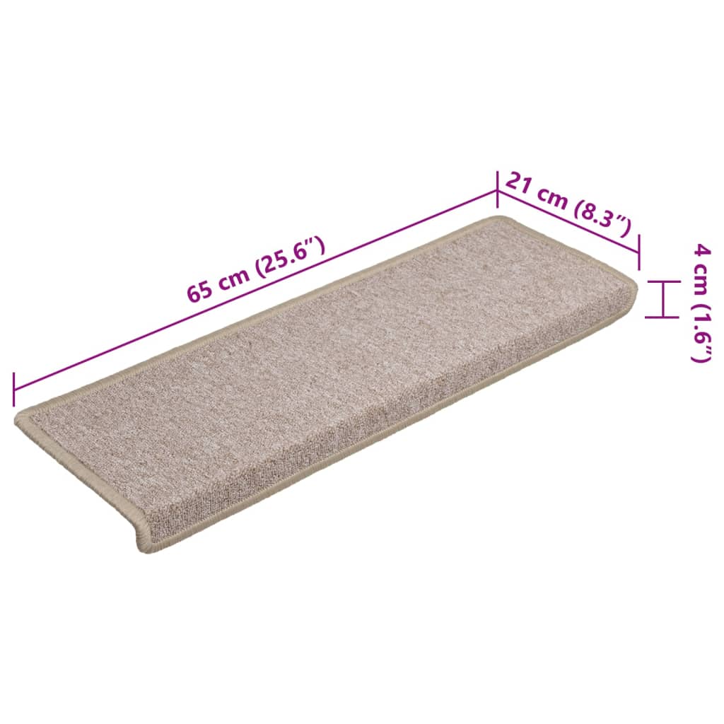 vidaXL Πατάκια Σκαλιών 15 τεμ. 65x21x4 εκ. Μπεζ-Μπεζ Ορθογώνια Άκρη