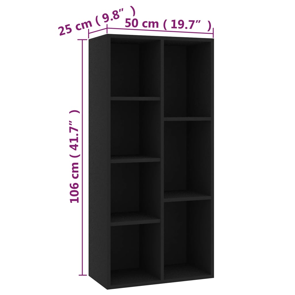 vidaXL Βιβλιοθήκη Μαύρη 50 x 25 x 106 εκ. από Επεξ. Ξύλο