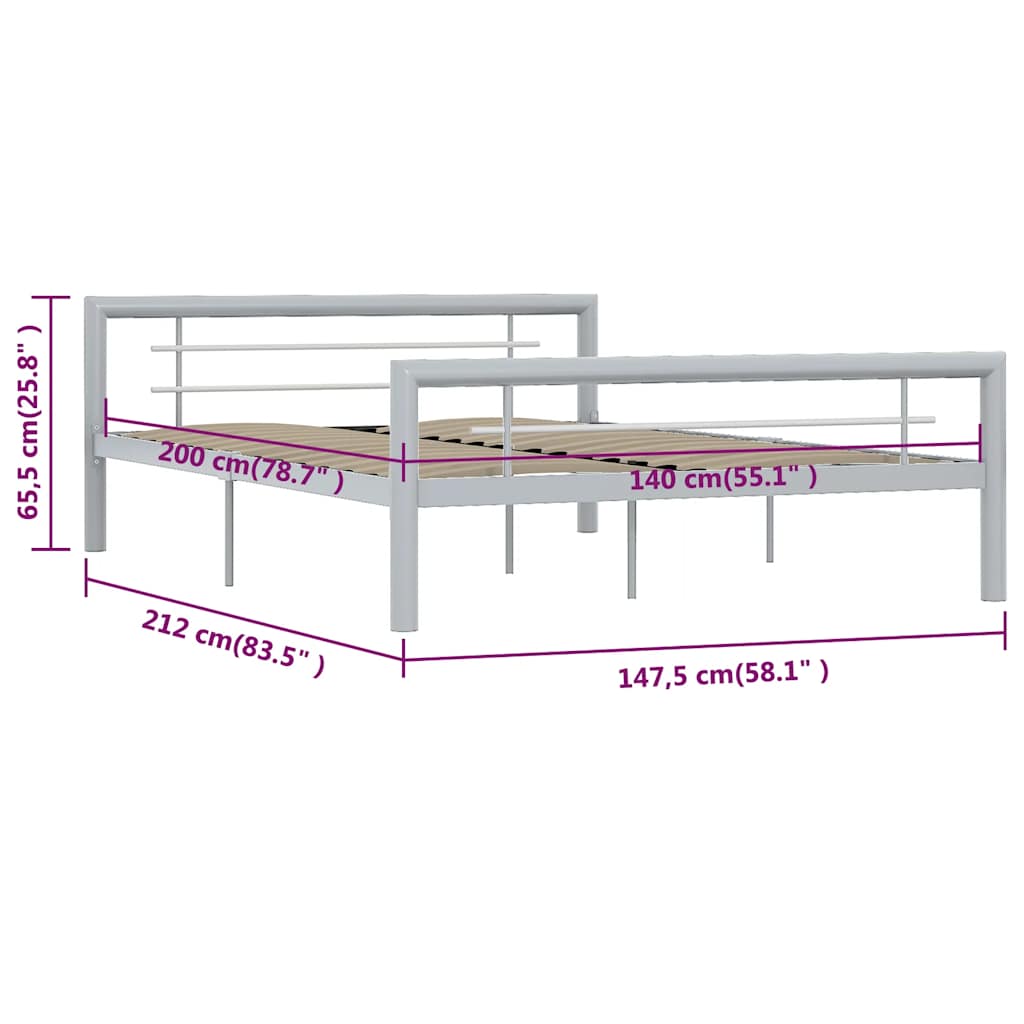 vidaXL Πλαίσιο Κρεβατιού Γκρι / Λευκό 140 x 200 εκ. Μεταλλικό