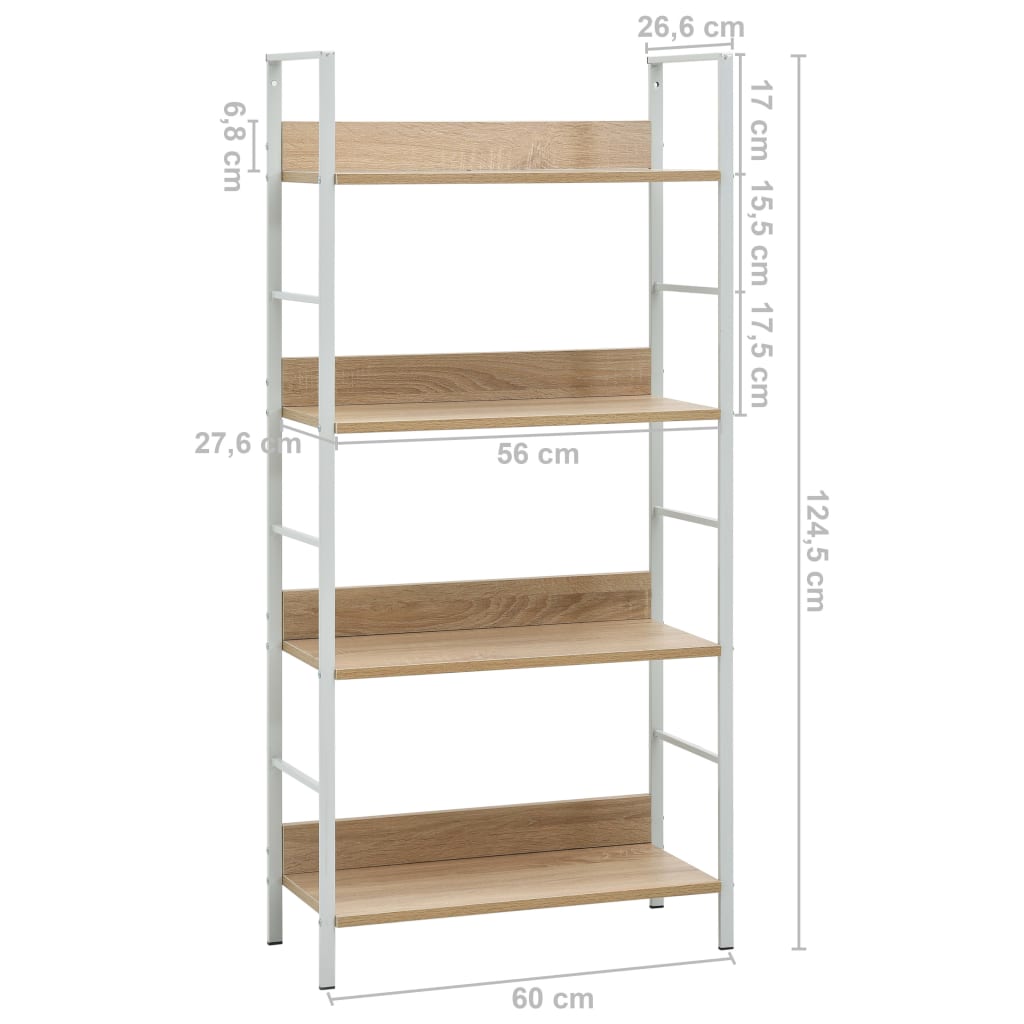 vidaXL Ραφιέρα 4 Επιπέδων Δρυς 60x27,6x124,5 εκ. Επεξεργασμένο Ξύλο