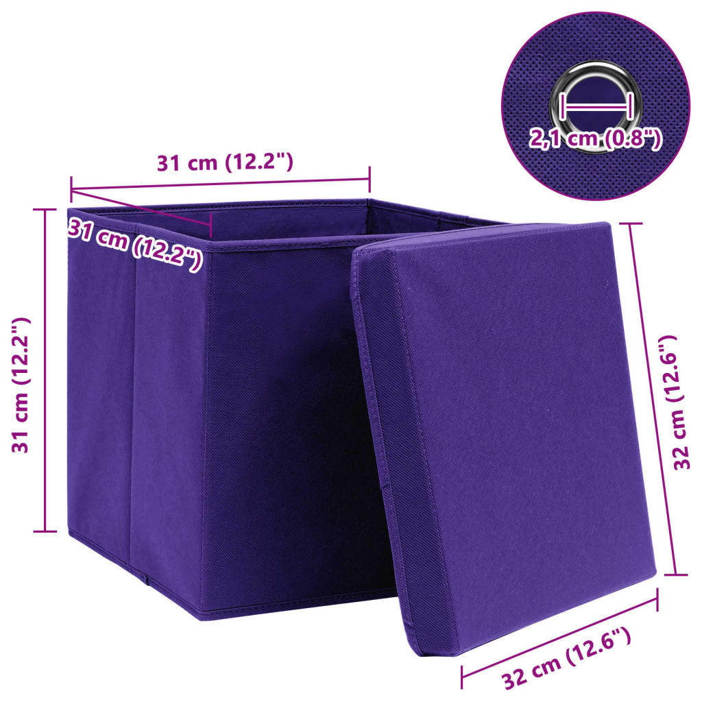 vidaXL Κουτιά Αποθήκευσης με Καπάκια 4 τεμ Μοβ 32x32x32εκ Υφασμάτινα