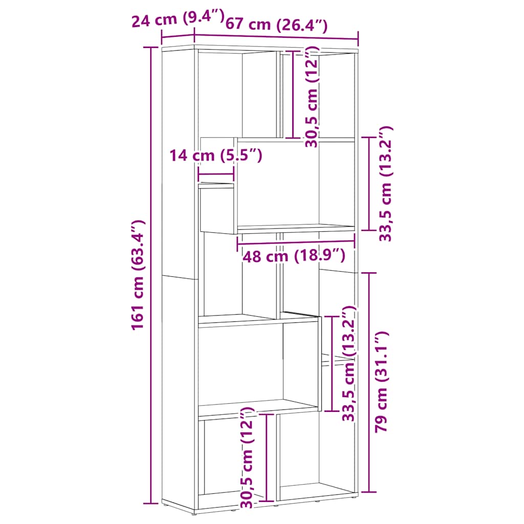 vidaXL Βιβλιοθήκη Μαύρη 67 x 24 x 161 εκ. από Επεξ. Ξύλο