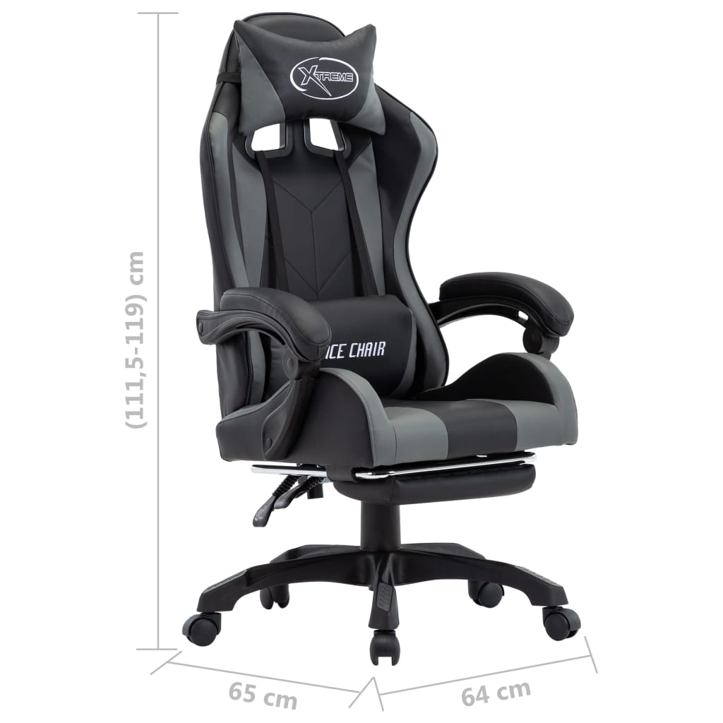 vidaXL Καρέκλα Racing με Υποπόδιο Γκρι/Μαύρη από Συνθετικό Δέρμα
