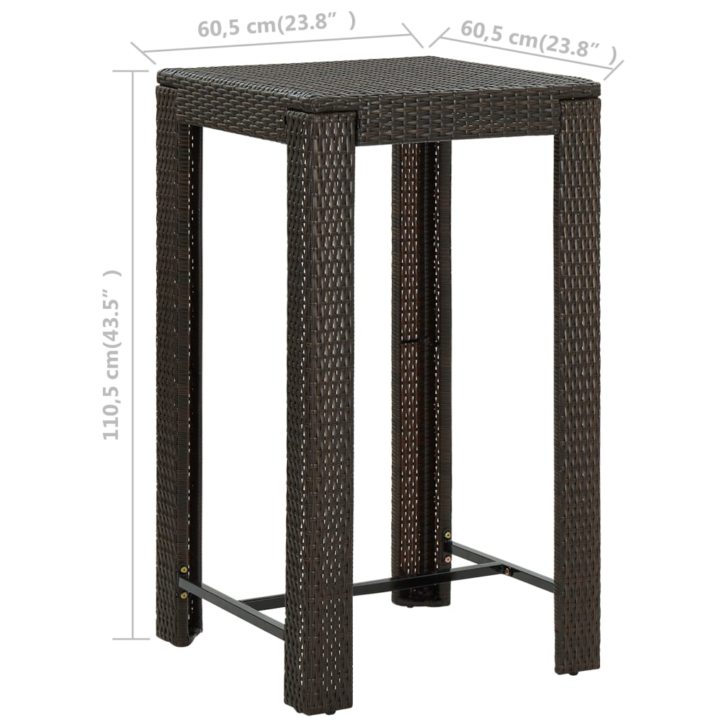 vidaXL Τραπέζι Μπαρ Κήπου Καφέ 60,5x60,5x110,5 εκ. από Συνθετικό Ρατάν