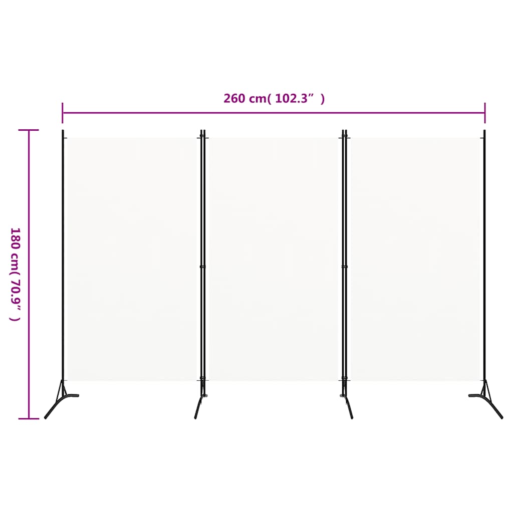 vidaXL Διαχωριστικό Δωματίου με 3 Πάνελ Λευκό 260 x 180 εκ. Υφασμάτινο