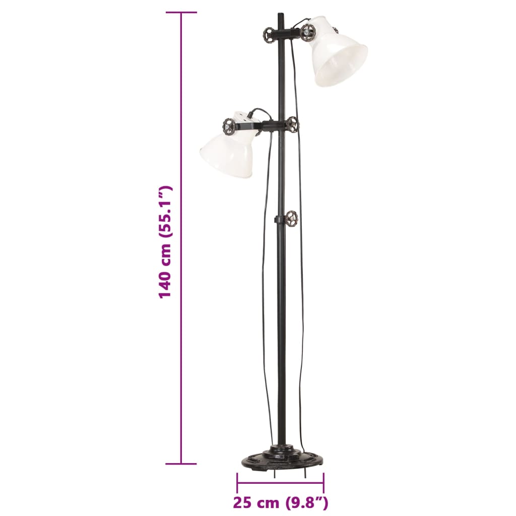 vidaXL Φωτιστικό Δαπέδου με 2 Καπέλα Λευκό από Χυτοσίδηρο E27