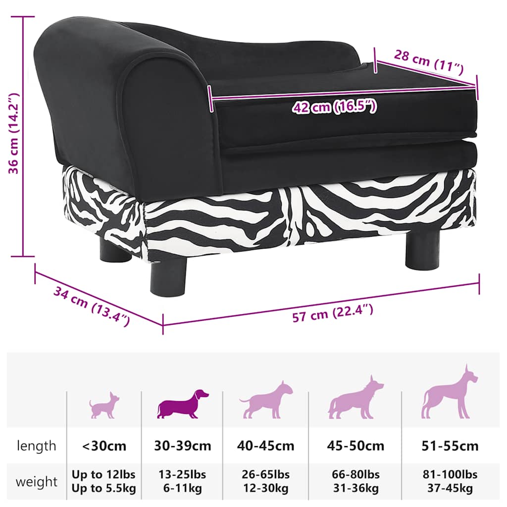 vidaXL Καναπές - Κρεβάτι Σκύλου Μαύρος 57 x 34 x 36 εκ. Βελουτέ