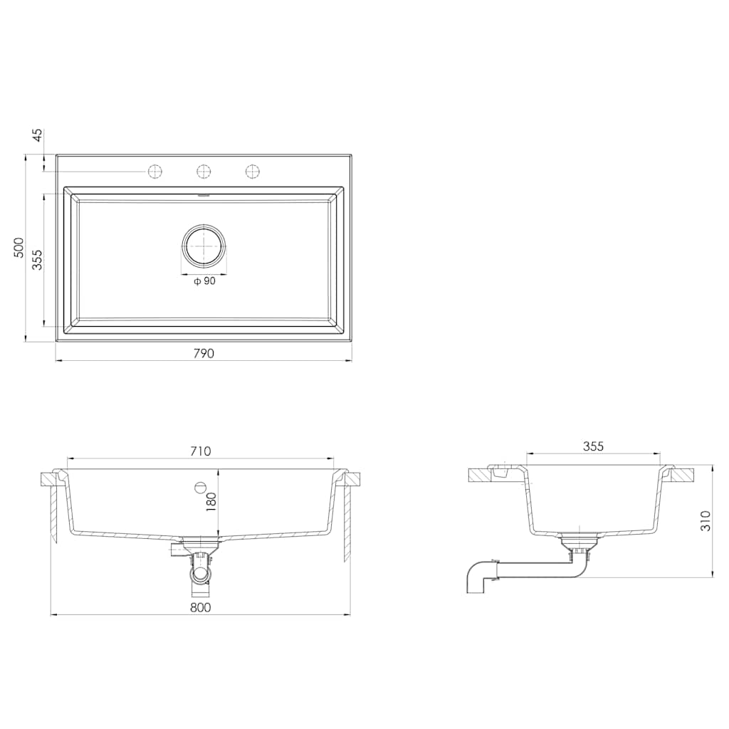 vidaXL Σιντρινο κουζίνας Μπεζ 79 x 50 x 31 εκ. Γρανίτης