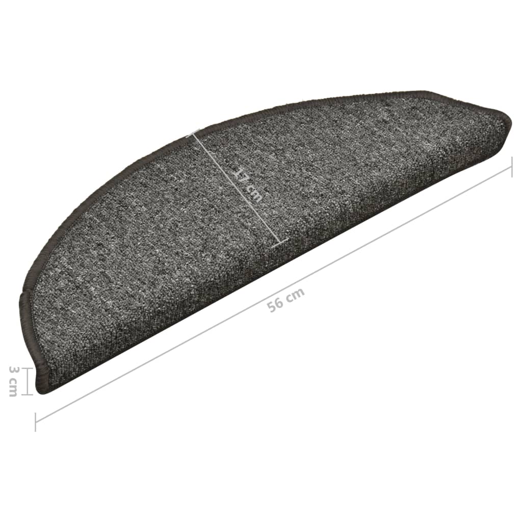 vidaXL Πατάκια Σκαλοπάτια 15 τεμ. Σκούρο Γκρι Ημίστρογγυλά 56x17x3 εκ.