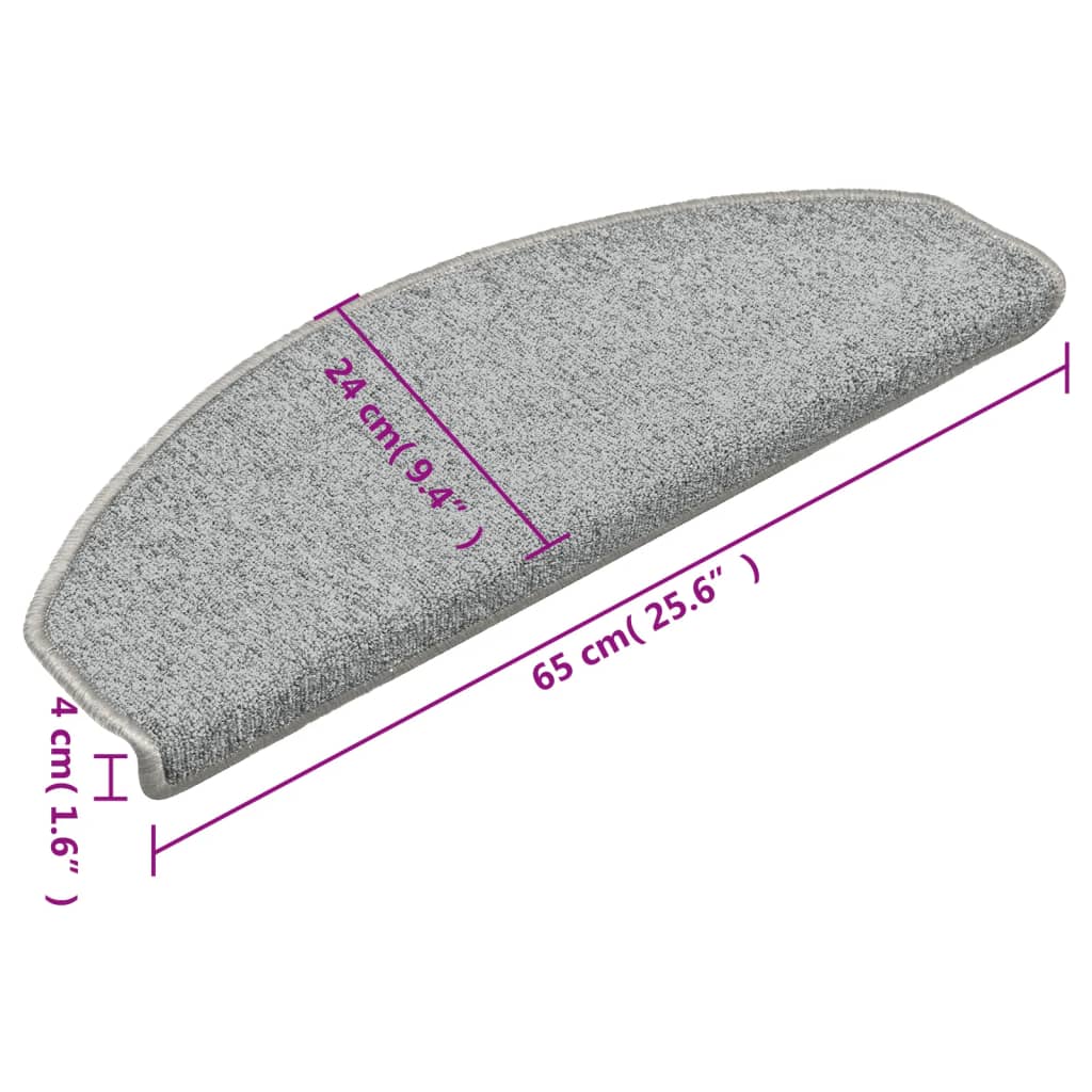 vidaXL Πατάκια Σκάλας Μοκέτα 15 τεμ. Ανοιχτό Γκρι 65 x 24 x 4 εκ.