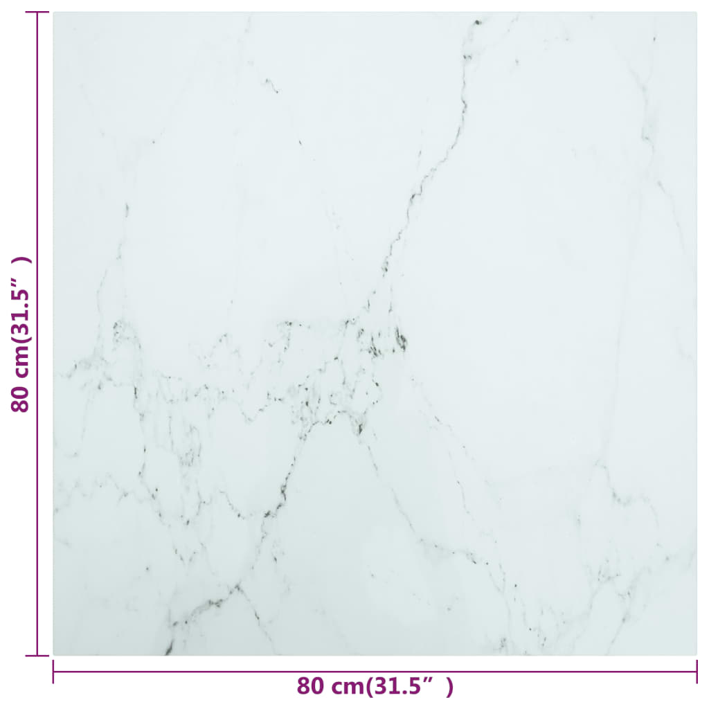 vidaXL Επιφάνεια Τραπεζιού Λευκή 80x80εκ 6 χιλ Ψημ. Γυαλί Μαρμ. Σχέδιο