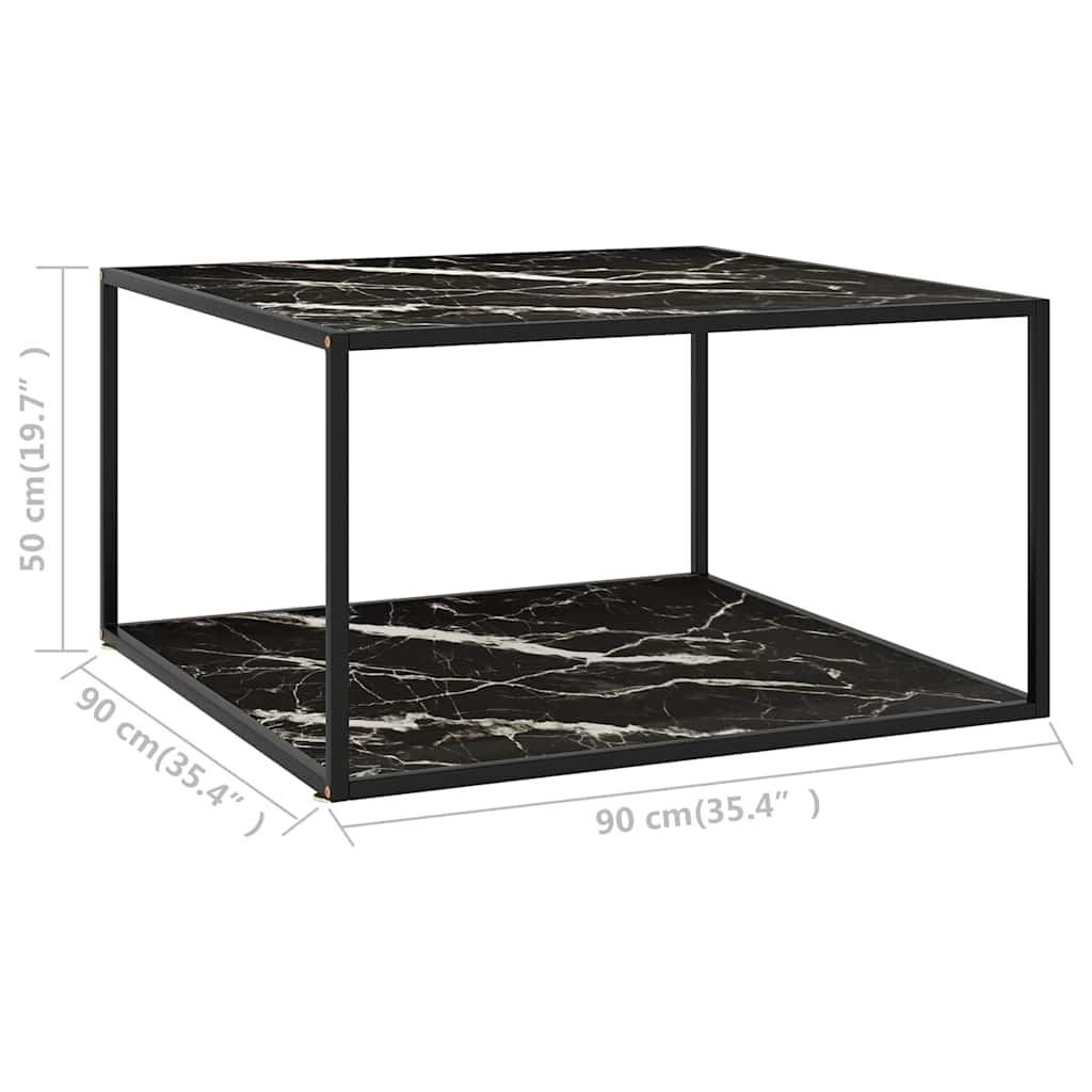 vidaXL Τραπεζάκι Σαλονιού Μαύρο 90x90x50 εκ. Μαύρο Γυαλί Όψη Μαρμάρου
