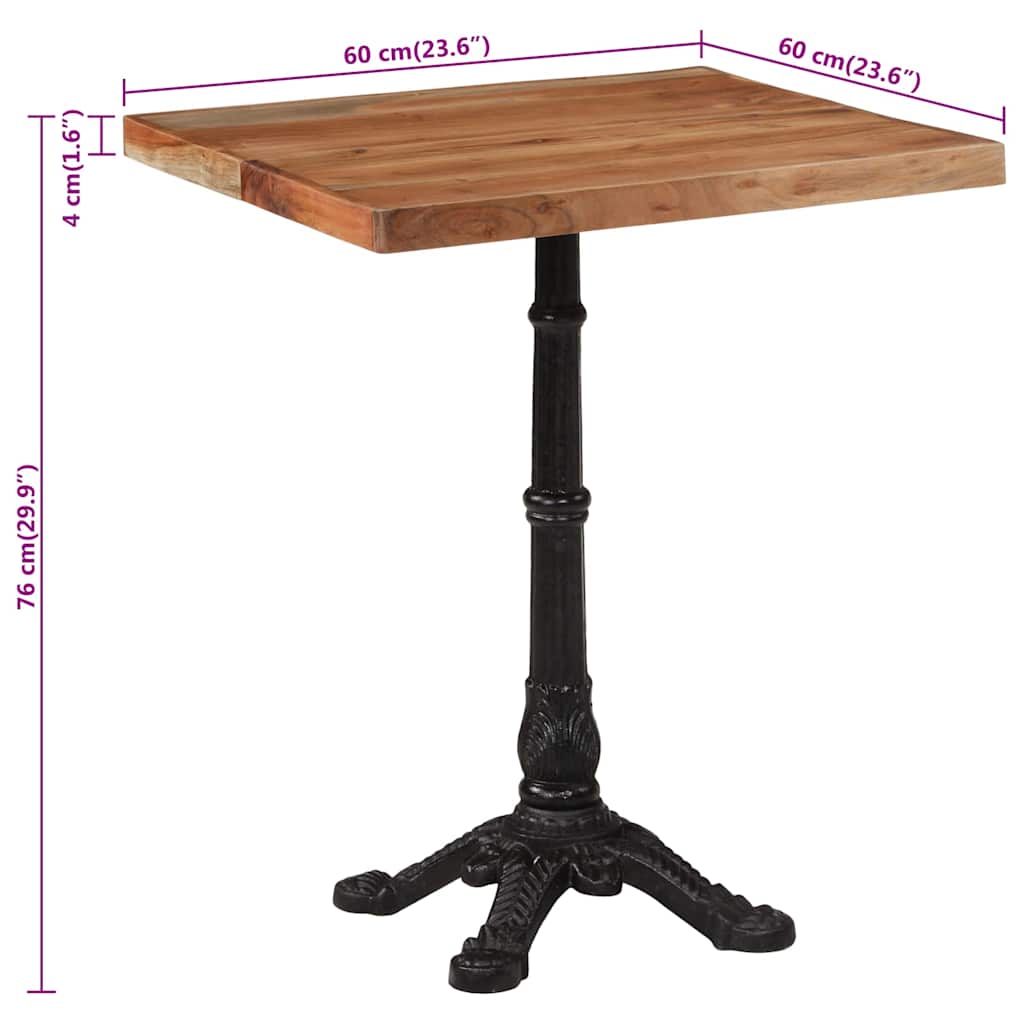 vidaXL Τραπέζι Bistro 60 x 60 x 76 εκ. από Μασίφ Ξύλο Ακακίας