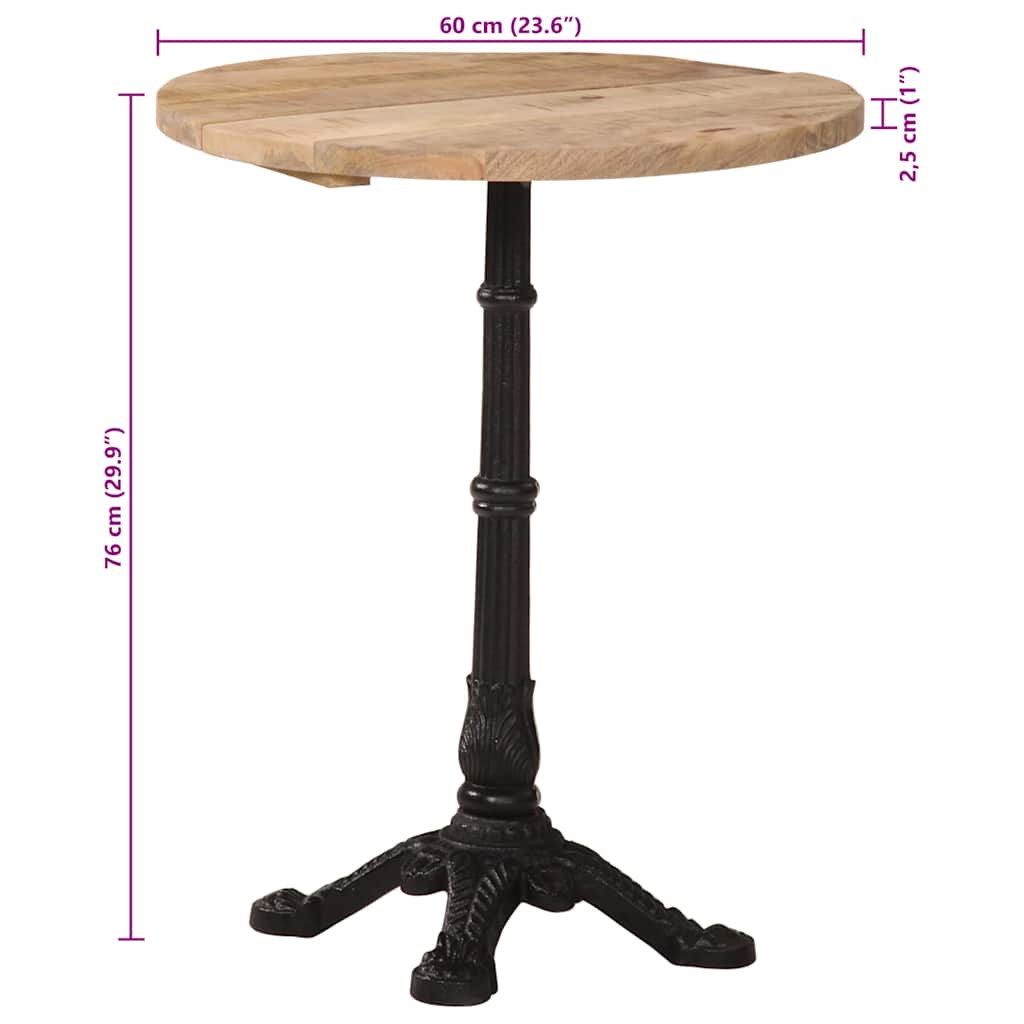 vidaXL Τραπέζι Bistro Ø60 x 76 εκ. Ακατέργαστο Ξύλο Μάνγκο
