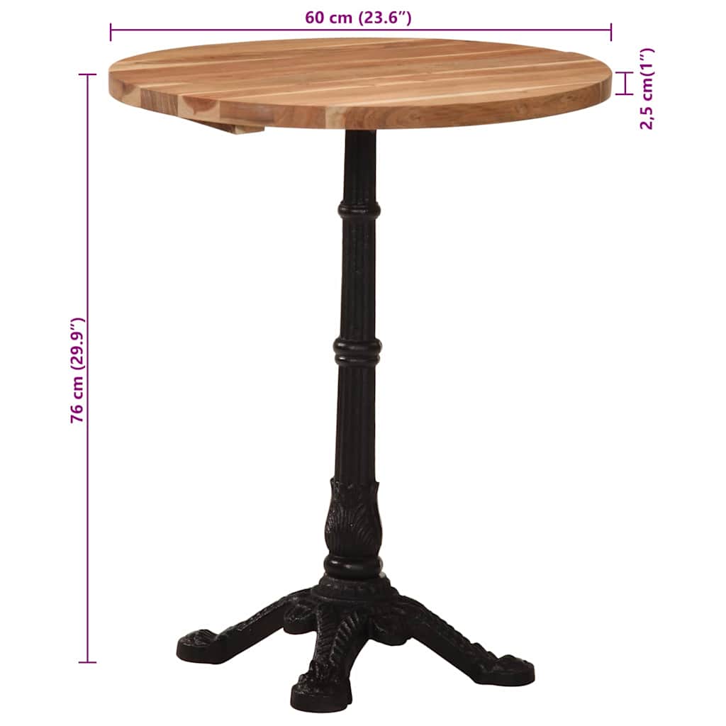 vidaXL Τραπέζι Bistro Ø60 x 76 εκ. Μασίφ Ξύλο Ακακίας