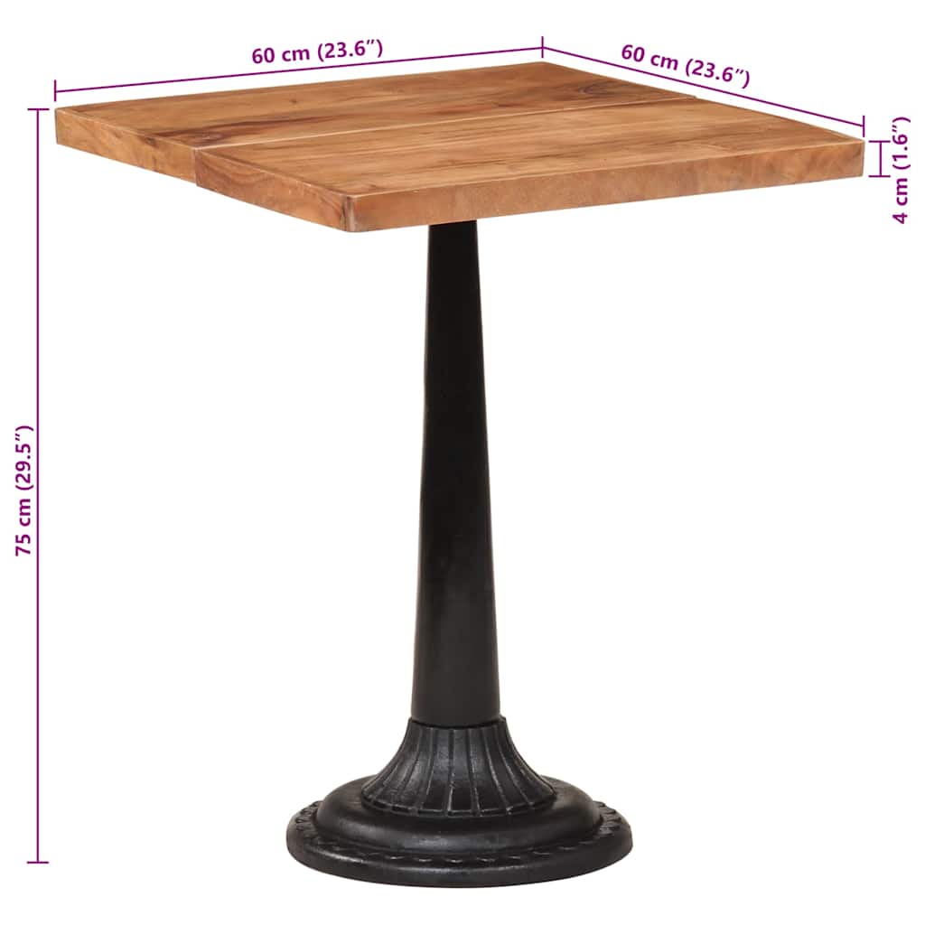 vidaXL Τραπέζι Bistro 60 x 60 x 76 εκ. από Μασίφ Ξύλο Ακακίας