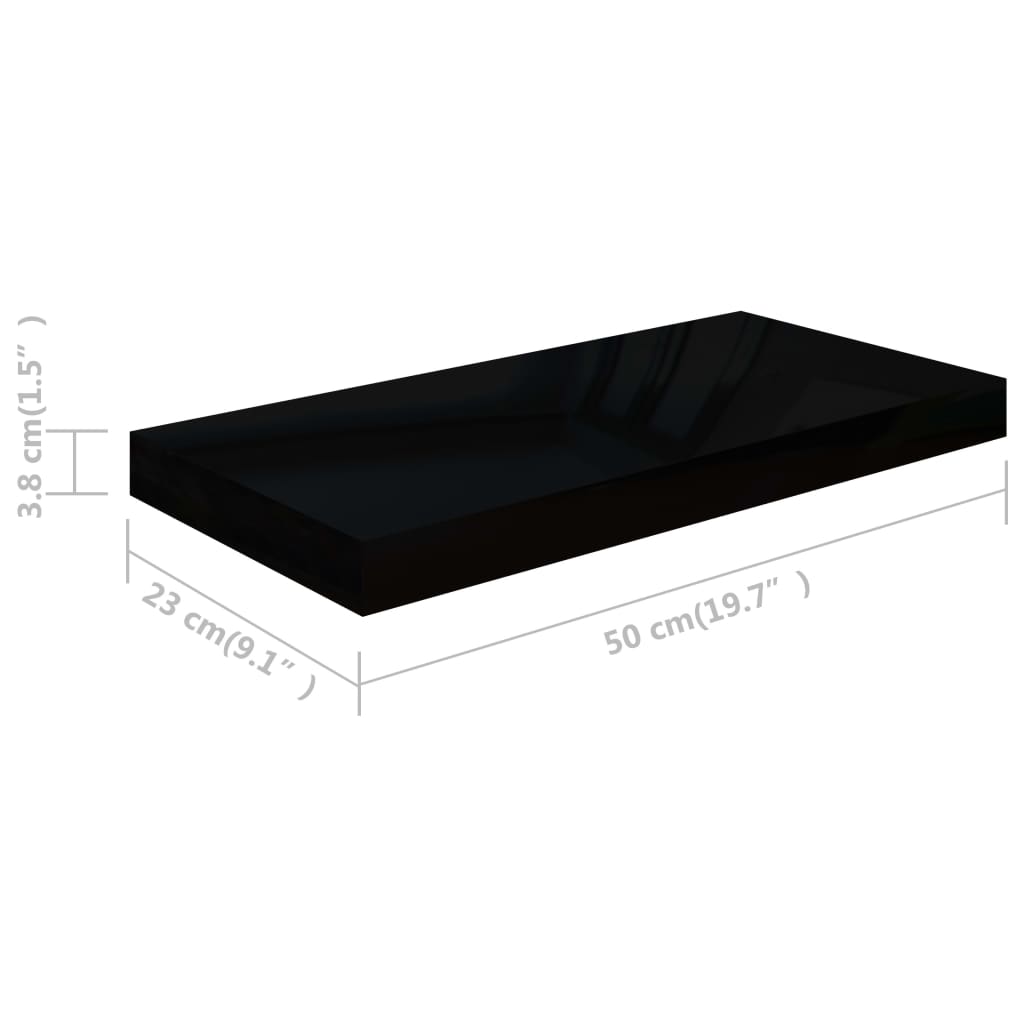 vidaXL Ράφι Τοίχου Γυαλιστερό Μαύρο 50 x 23 x 3,8 εκ. MDF