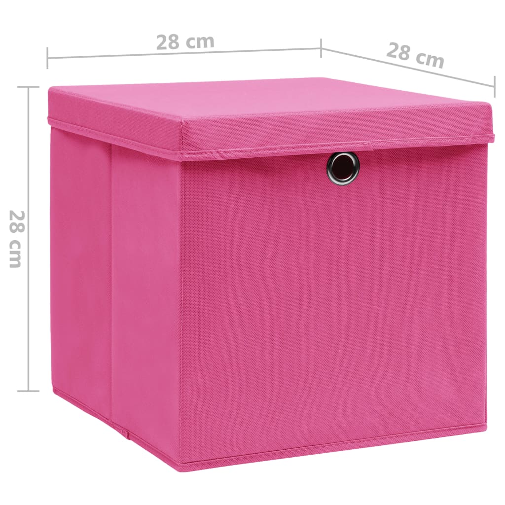 vidaXL Κουτιά Αποθήκευσης με Καπάκια 10 τεμ. Ροζ 28 x 28 x 28 εκ.