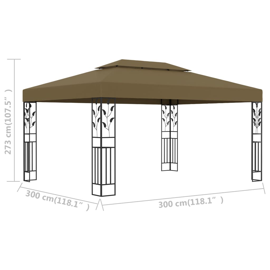 vidaXL Κιόσκι με Διπλή Οροφή Taupe 3 x 4 μ. 180 γρ/μ²