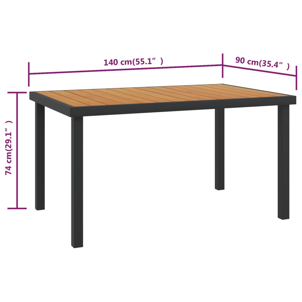 vidaXL Τραπέζι Κήπου Καφέ 140 x 90 x 74 εκ. από Αλουμίνιο και WPC