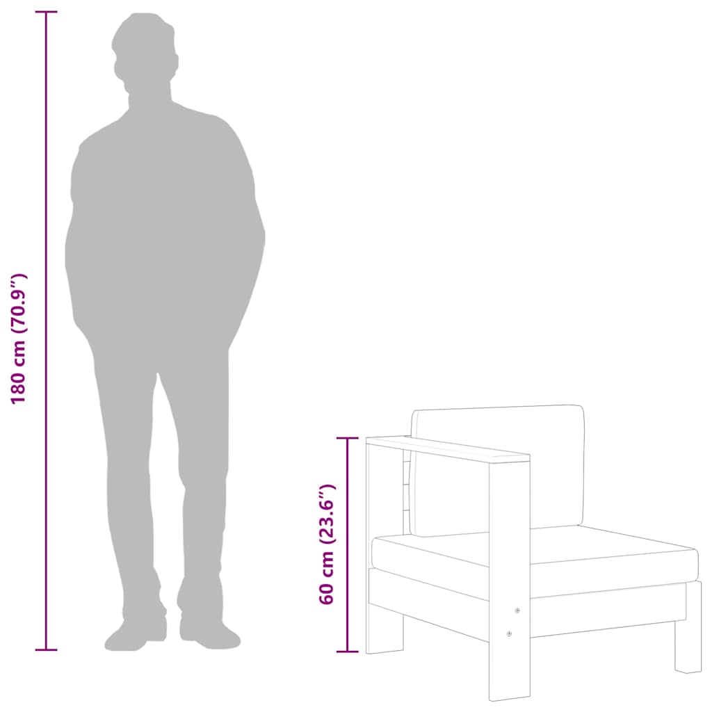 vidaXL Καναπές Μεσαίος με 1 Μπράτσο Λευκός Κρεμ από Μασίφ Ξύλο Ακακίας