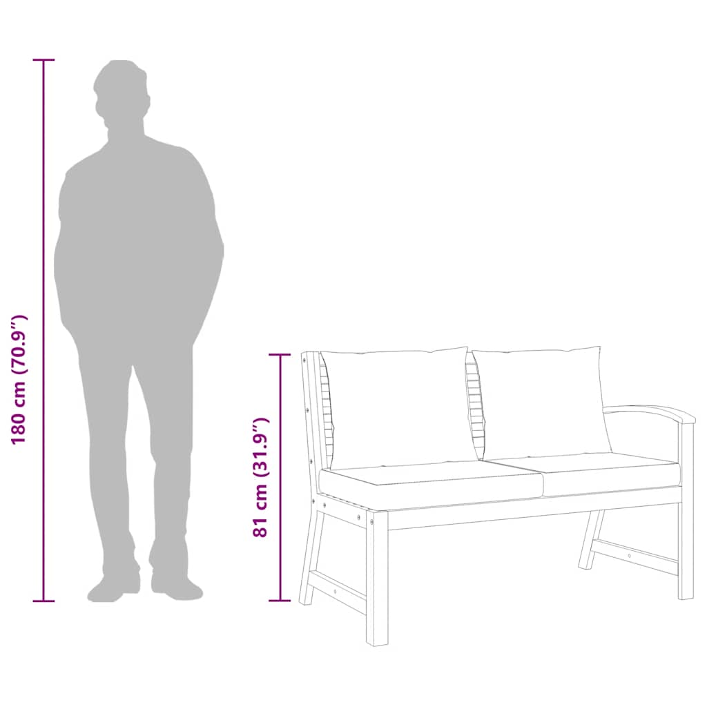 vidaXL Παγκάκι Κήπου 114,5 εκ. Μασίφ Ξύλο Ακακίας Σκ. Γκρι Μαξιλάρια