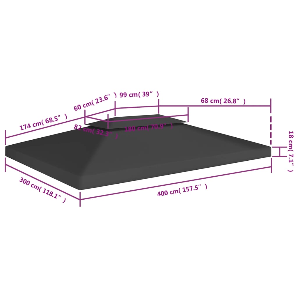 vidaXL Κάλυμμα για Κιόσκι 2 Επιπέδων Μαύρο 4 x 3 μ. 310 γρ./μ²