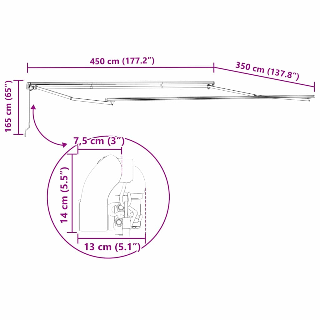 vidaXL Σκελετός Τέντας Λευκό 450 x 350 εκ Αλουμίνιο