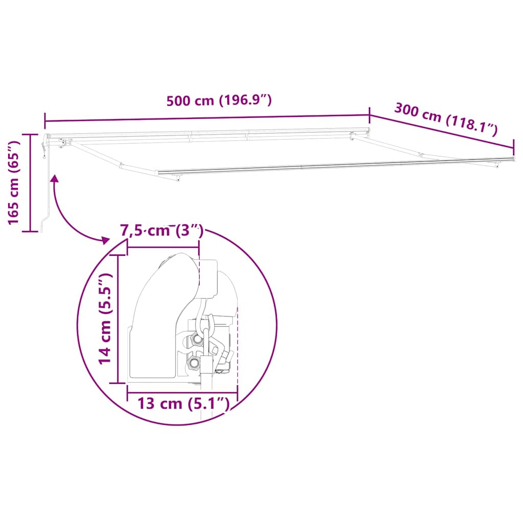 vidaXL Σκελετός Τέντας Λευκό 500 x 300 εκ Αλουμίνιο