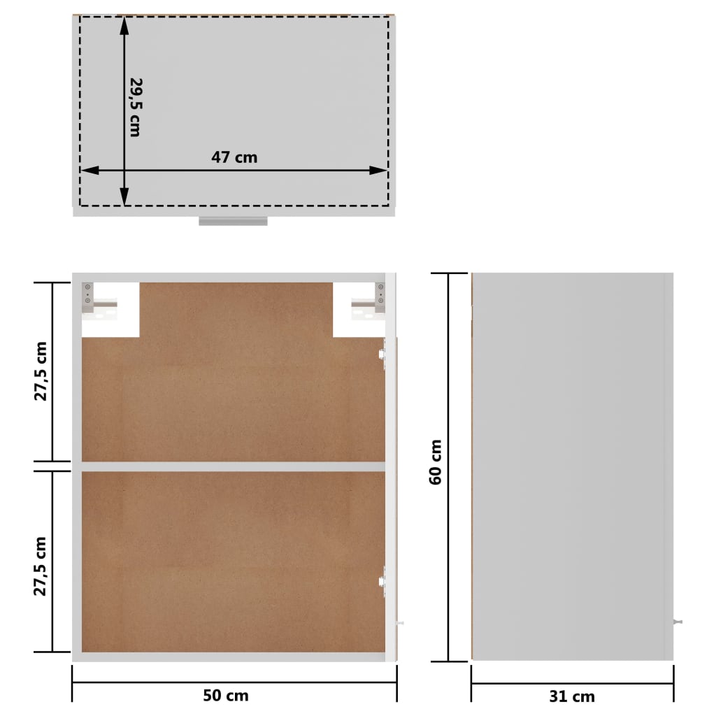 vidaXL Κρεμαστό Ντουλάπι "Lyon" Γυαλιστερό Λευκό 50x31x60 εκ. από Τεχνητό Ξύλο