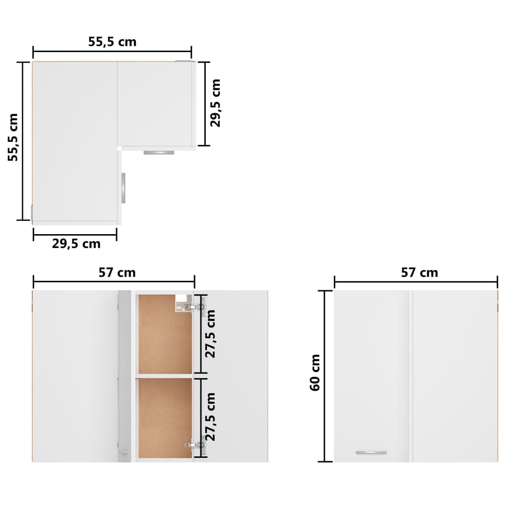 vidaXL Κρεμαστό Γωνιακό Ντουλάπι "Lyon" Λευκό 57x57x60 εκ. από Τεχνητό Ξύλο