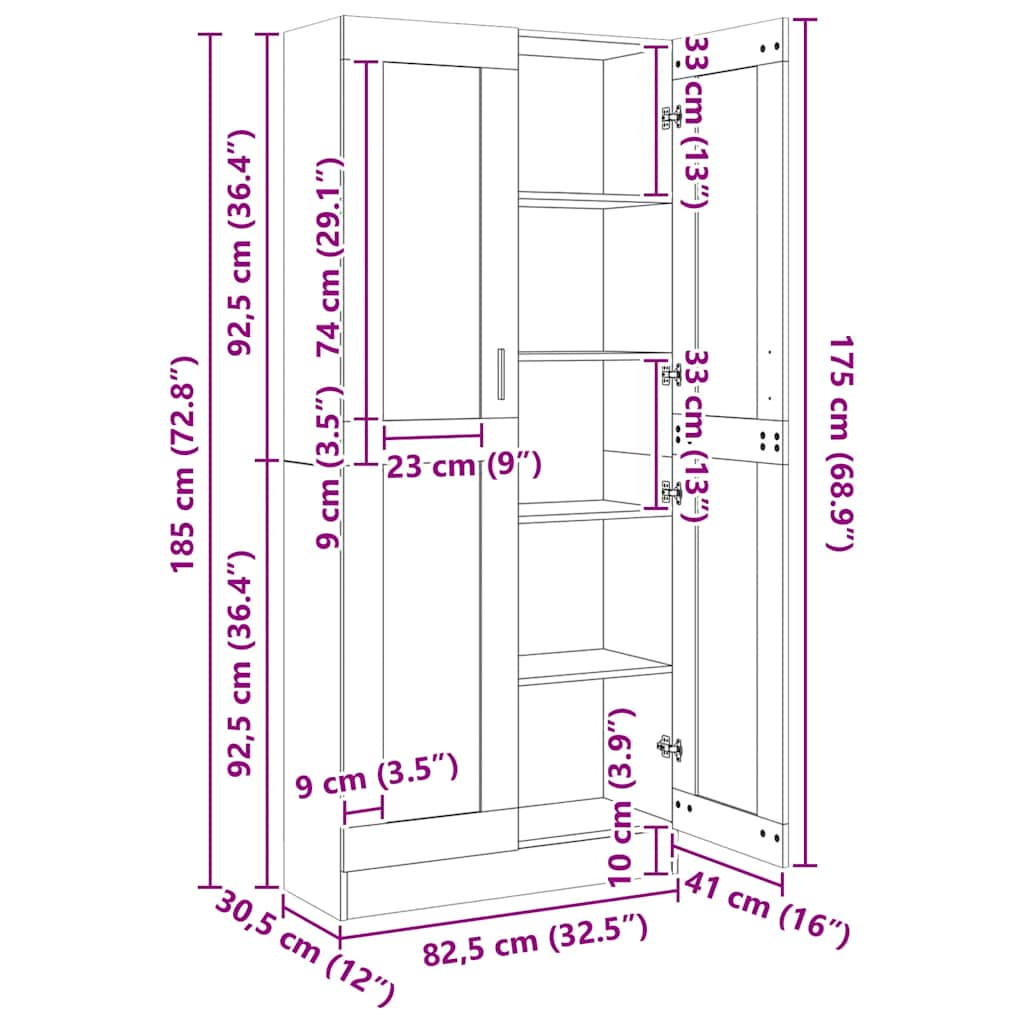 vidaXL Βιτρίνα Λευκή 82,5 x 30,5 x 185 εκ. Επεξ. Ξύλο