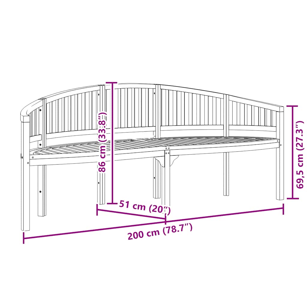 vidaXL Παγκάκι με Καμπυλωτή Πλάτη 200 εκ. από Μασίφ Ξύλο Teak