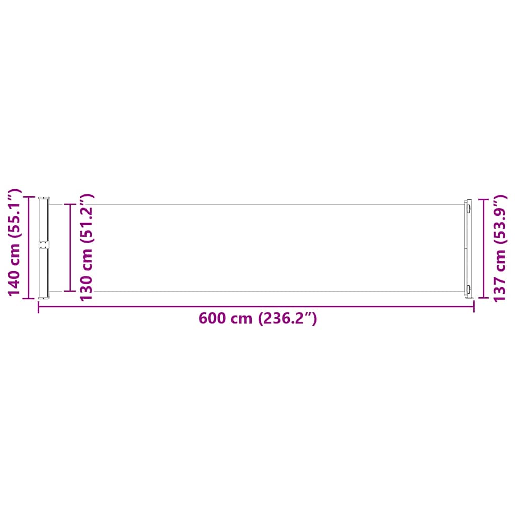 vidaXL Σκίαστρο Πλαϊνό Συρόμενο Βεράντας Κρεμ 140 x 600 εκ.