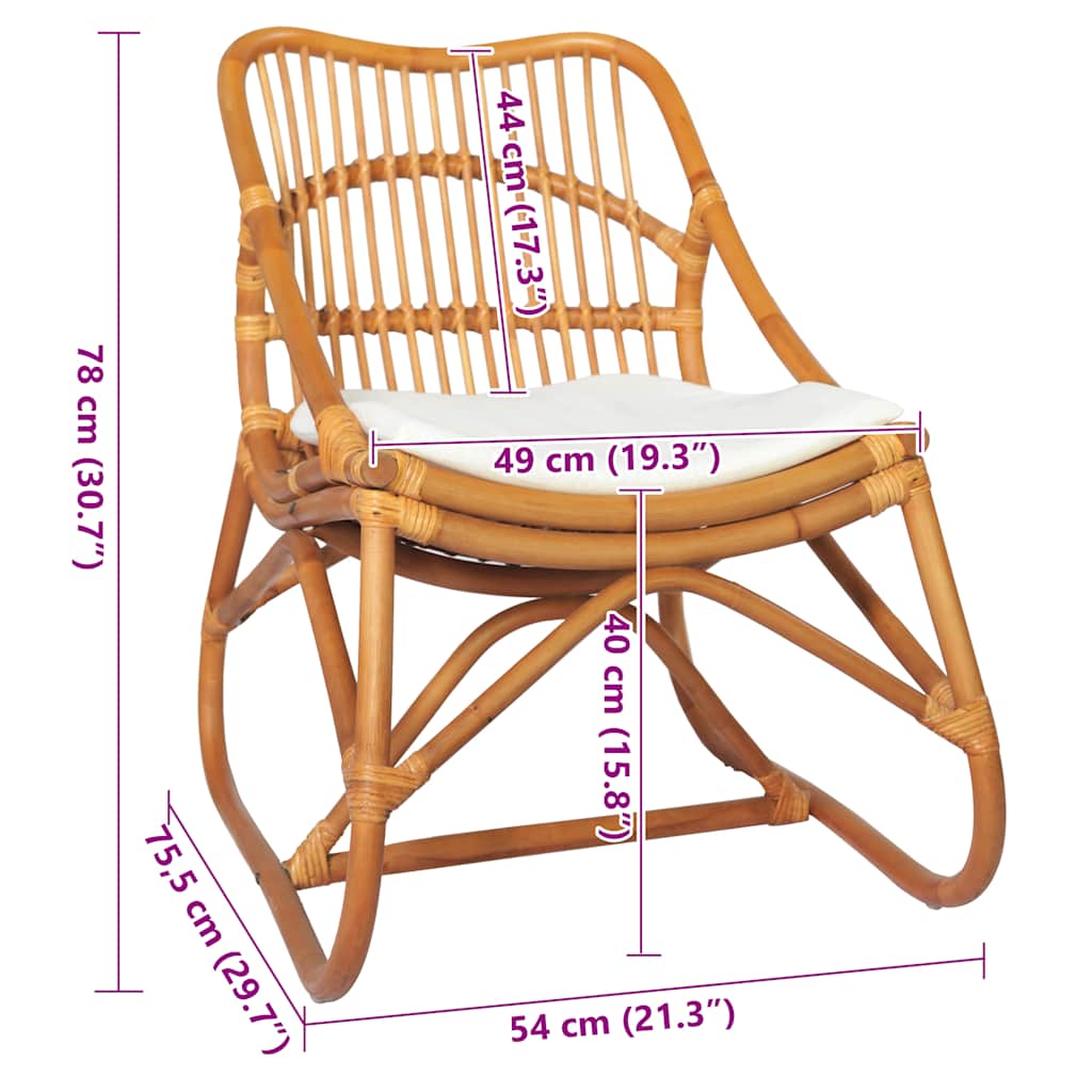 vidaXL Καρέκλα Ανοιχτό Καφέ από Ρατάν και Λινό Ύφασμα