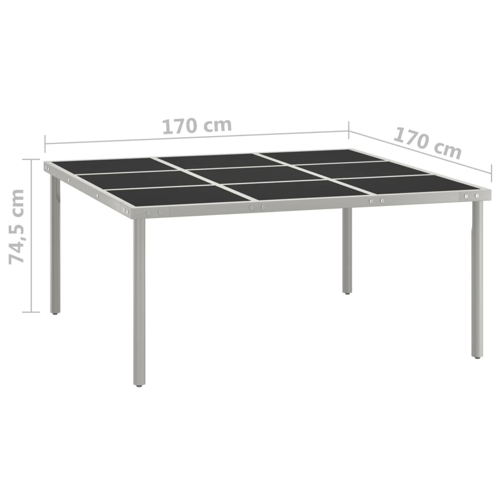 vidaXL Τραπεζαρία Κήπου 170 x 170 x 74,5 εκ. από Ατσάλι / Γυαλί