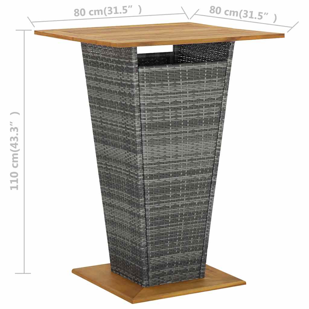 vidaXL Τραπέζι Μπαρ Μαύρο 80x80x110 εκ. Συνθετικό Ρατάν / Ξύλο Ακακίας