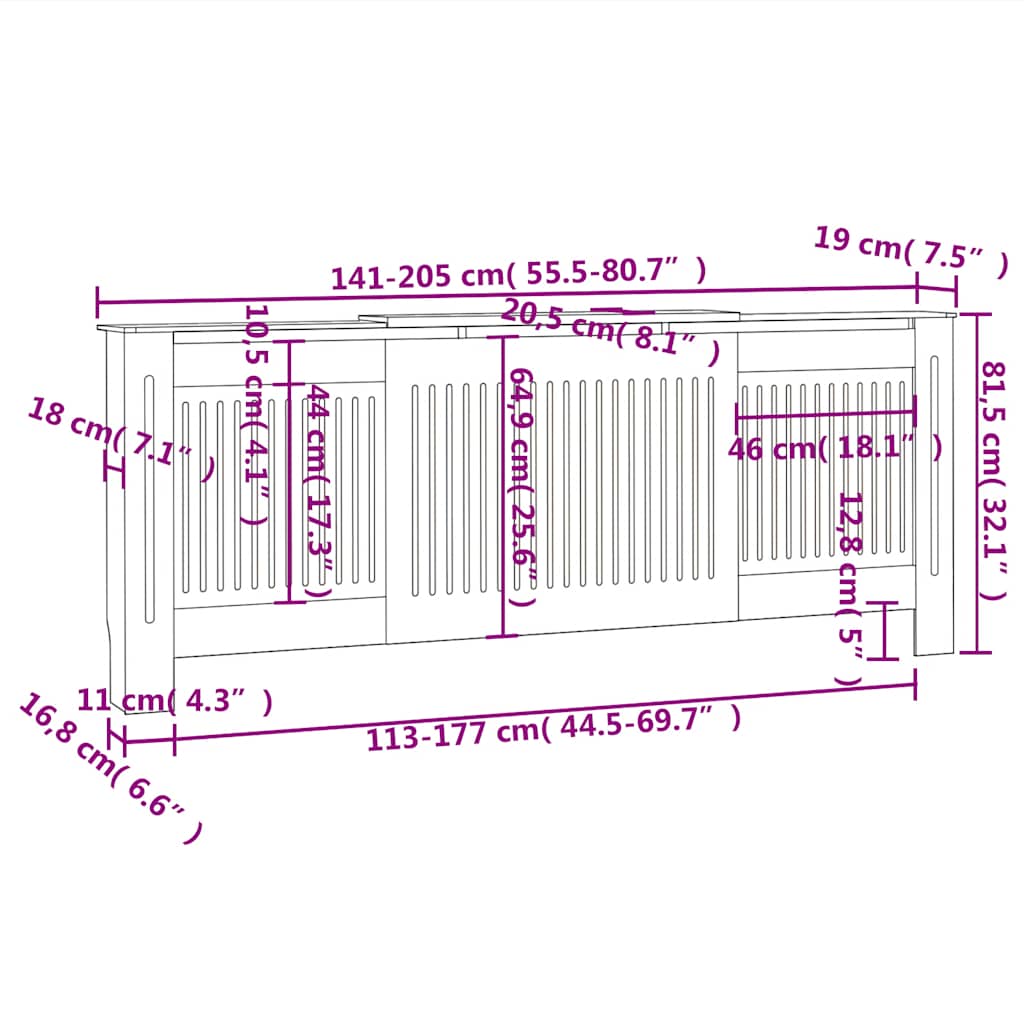 vidaXL Κάλυμμα Καλοριφέρ Γκρι 205 εκ. από MDF
