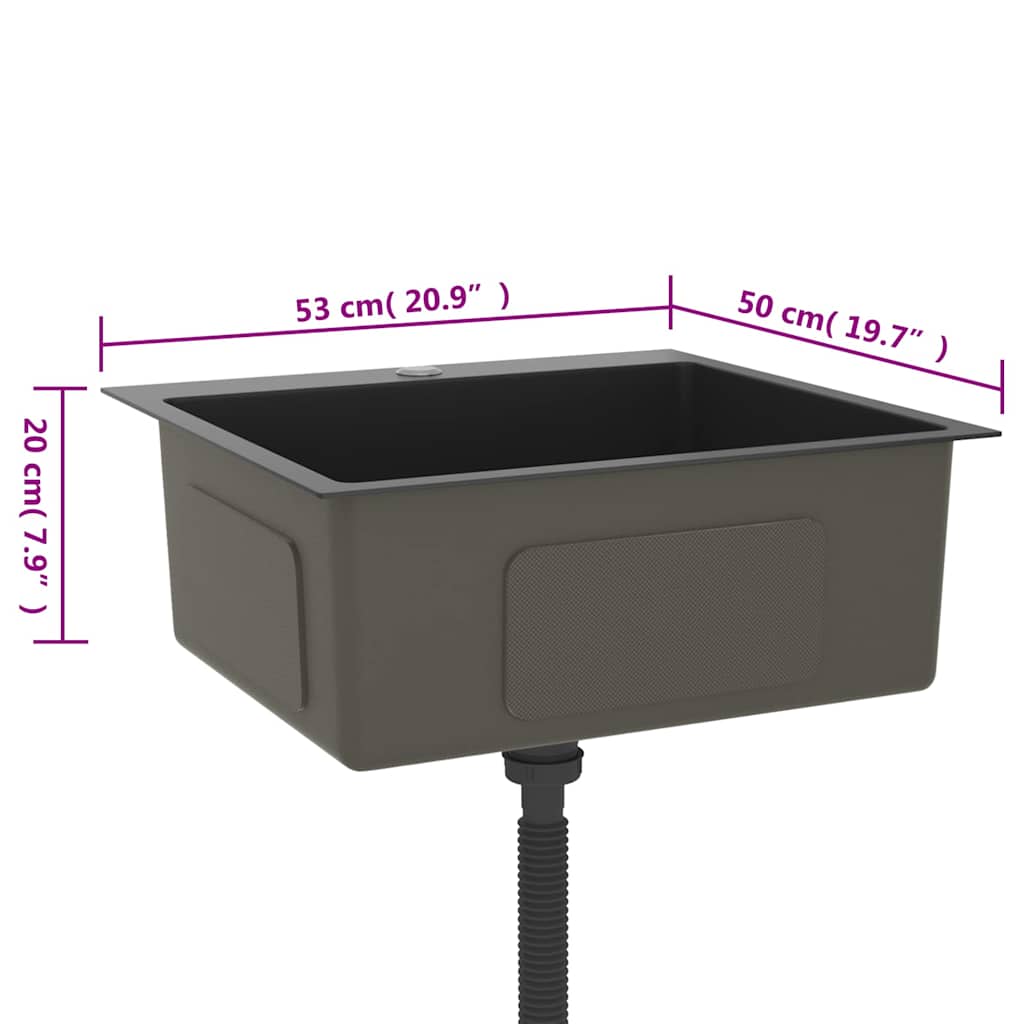 vidaXL Νεροχύτης Κουζίνας Χειροποίητος Μαύρος από Ανοξείδωτο Ατσάλι