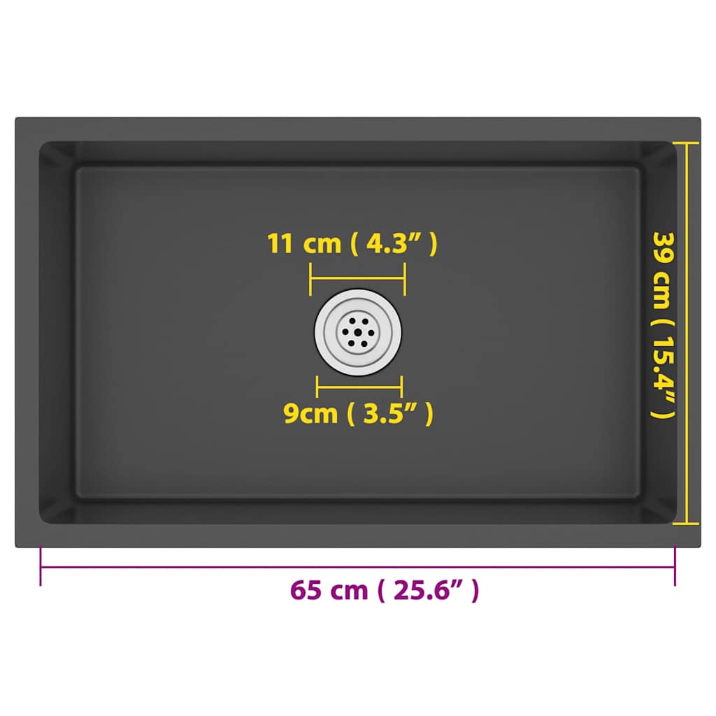 vidaXL Νεροχύτης Κουζίνας Χειροποίητος Μαύρος από Ανοξείδωτο Ατσάλι