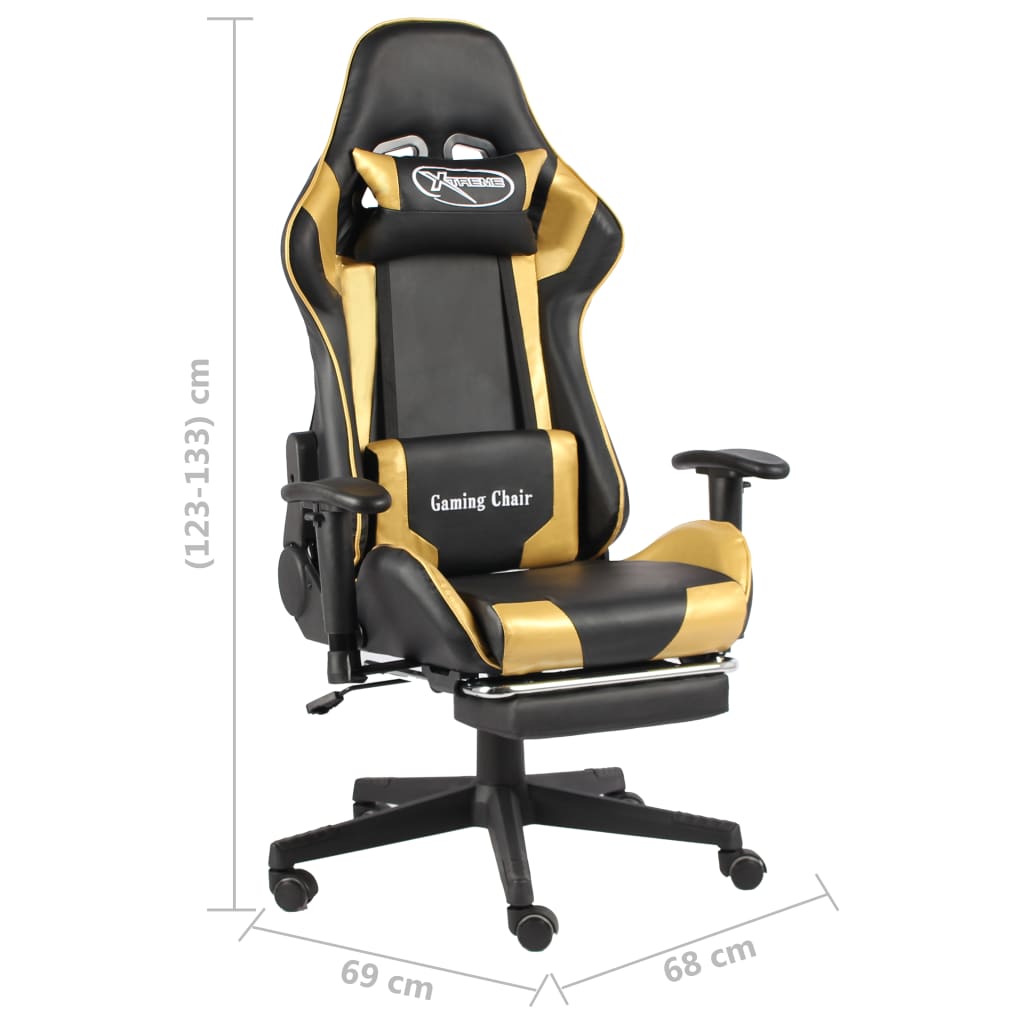 vidaXL Καρέκλα Gaming Περιστρεφόμενη με Υποπόδιο Χρυσή PVC