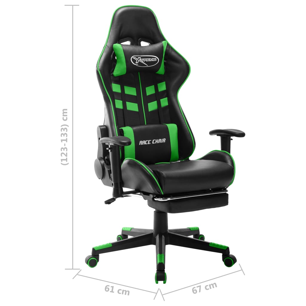 vidaXL Καρέκλα Gaming με Υποπόδιο Μαύρο / Πράσινο από Συνθετικό Δέρμα
