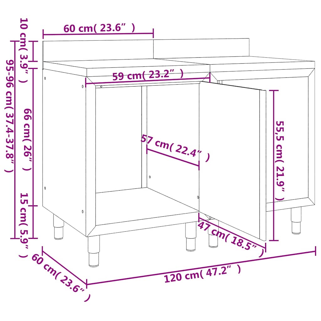vidaXL Ερμάριο Πάγκος Εργασίας 120 x 60 x 96 εκ. από Ανοξείδωτο Ατσάλι