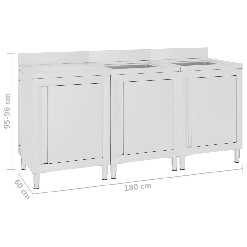 vidaXL Λάντζα Κλειστή με Ερμάριο 180 x 60 x 96 εκ. Ανοξείδωτο Ατσάλι