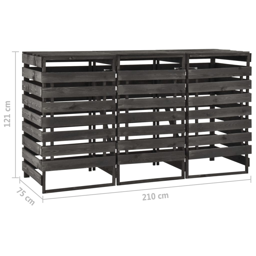 vidaXL Πλαίσιο Τριπλό για Κάδους 210x75x121 εκ. Βαμμένο Μασίφ Πεύκο