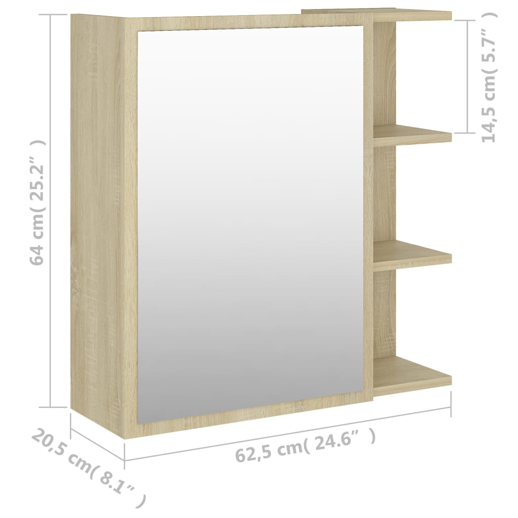 vidaXL Καθρέφτης Μπάνιου Sonoma Δρυς 62,5x20,5x64 εκ. από Επεξ. Ξύλο
