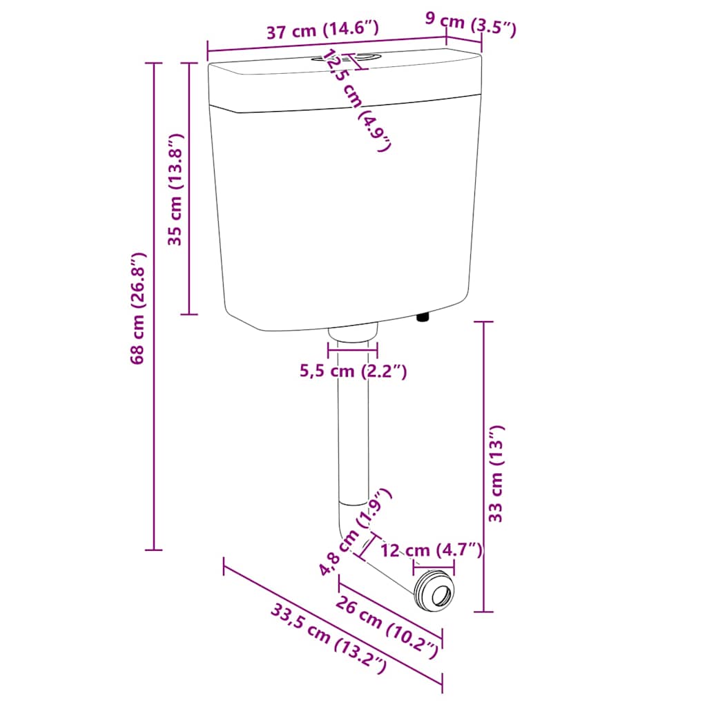 vidaXL Καζανάκι με Είσοδο Νερού από Κάτω Γκρι 3/6 Λίτρων