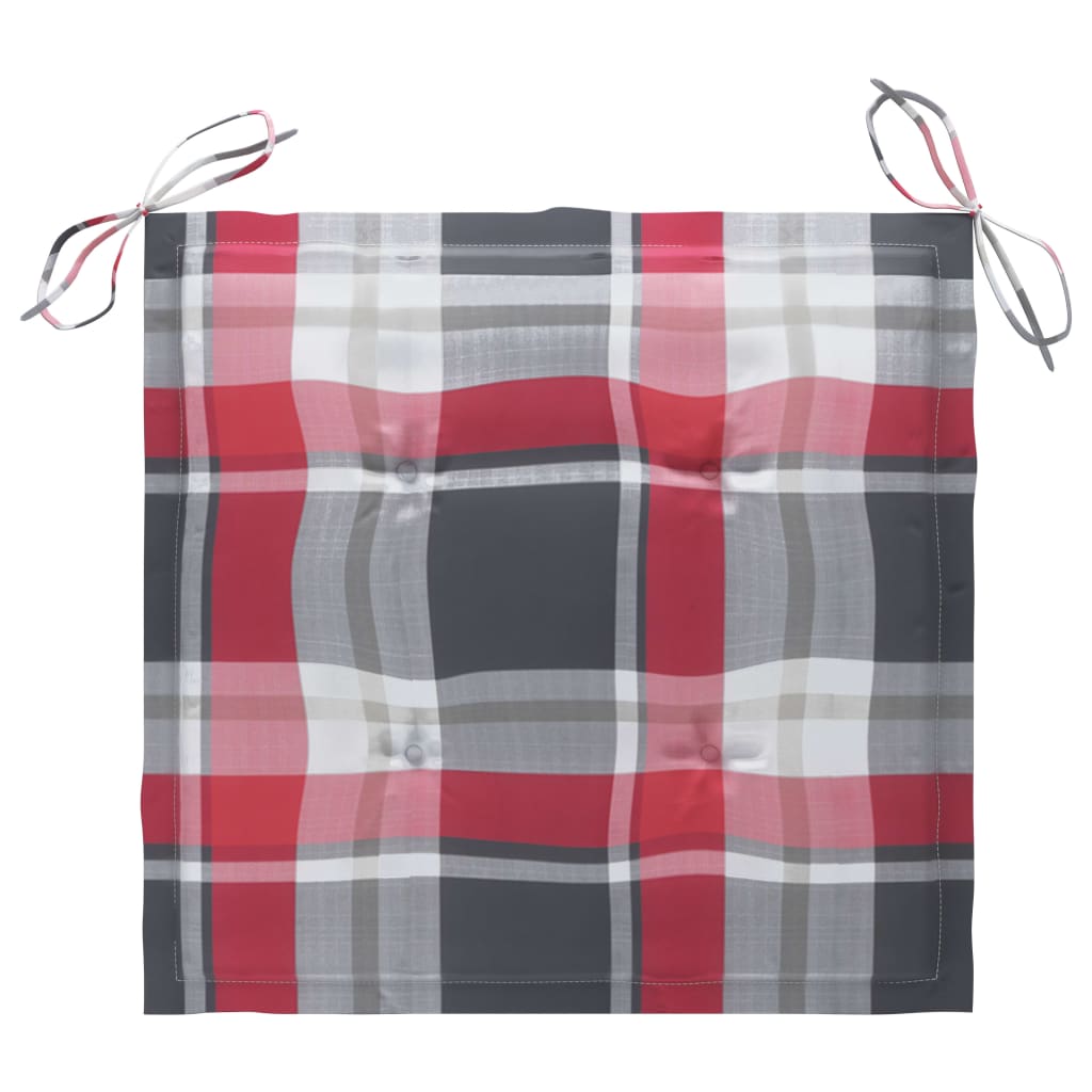 vidaXL Καρέκλες Κήπου 2 τεμ. από Ξύλο Teak με Κόκκινα Καρό Μαξιλάρια