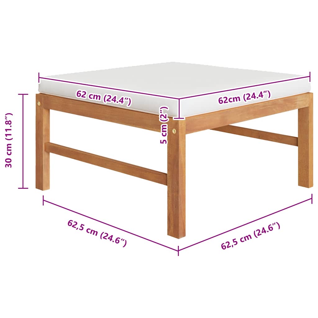 vidaXL Υποπόδιο από Μασίφ Ξύλο Teak με Κρεμ Μαξιλάρι